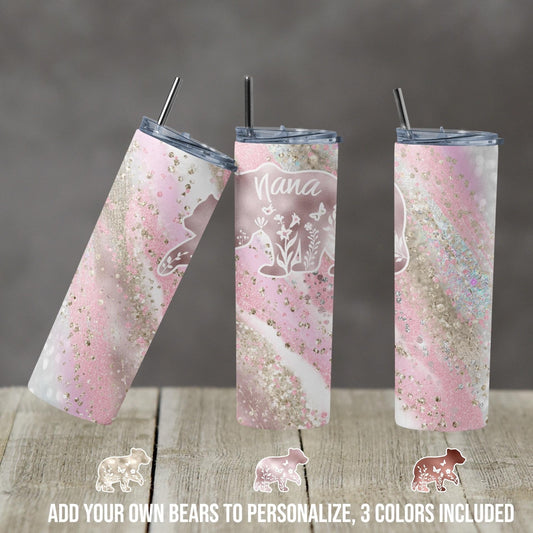 Nana Bear - 20 oz or 30oz Skinny Tumblers w/ Lid and Metal Straw