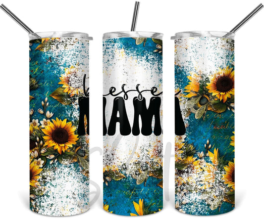 Mama Blue Cheetah -20 oz or 30oz Skinny Tumblers w/ Lid and Metal Straw