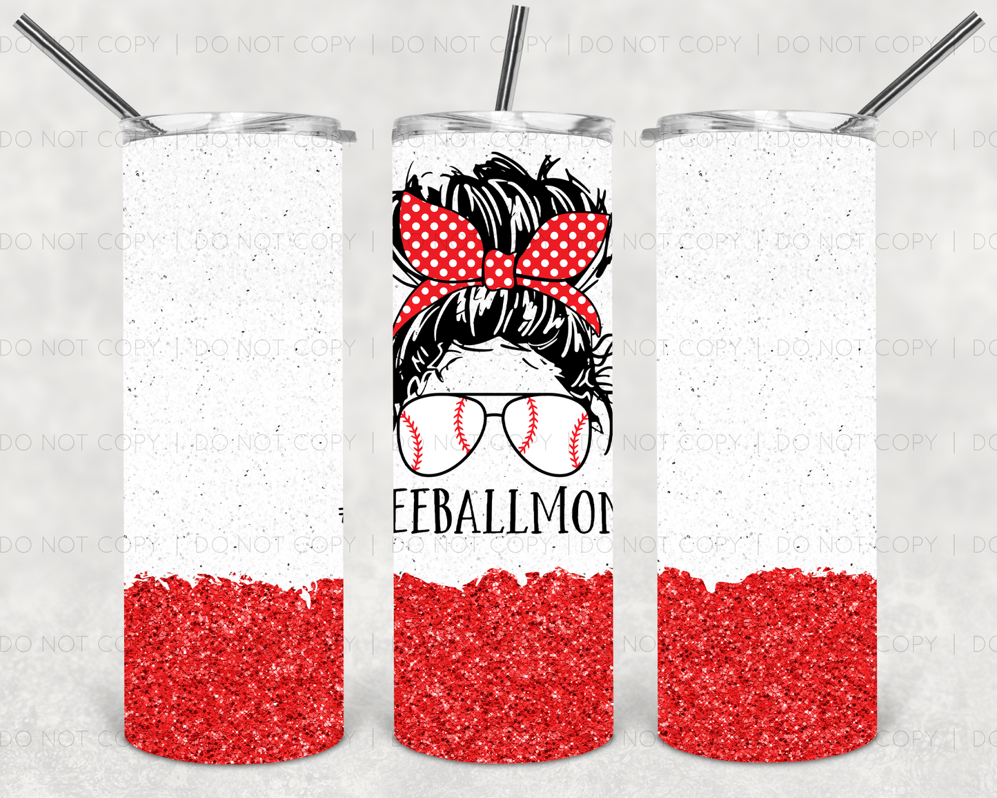 Baseball Mom Life- 20 oz or 30oz Skinny Tumblers w/ Lid and Metal Straw