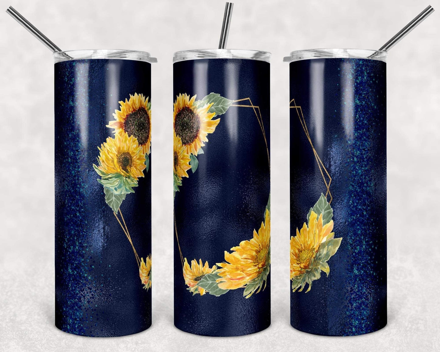 Navy Blue Sunflower - 20oz or 30oz Skinny Tumblers w/ Lid and Metal Straw