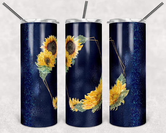 Navy Blue Sunflower - 20oz or 30oz Skinny Tumblers w/ Lid and Metal Straw