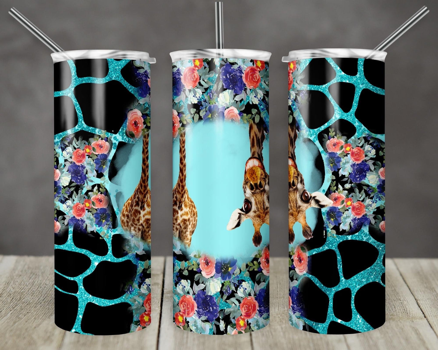 Funny Giraffe Rainbow Honeycomb-  20oz or 30oz Skinny Tumblers w/ Lid and Metal Straw