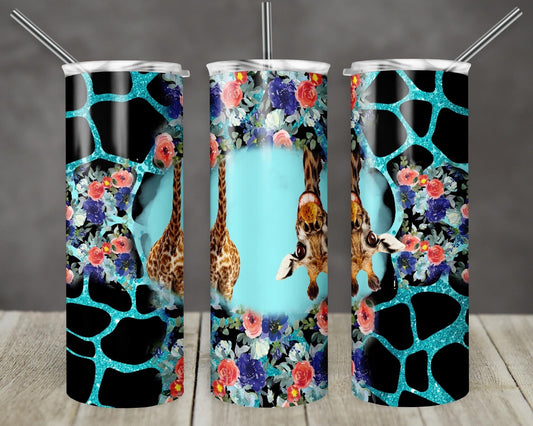 Funny Giraffe Rainbow Honeycomb-  20oz or 30oz Skinny Tumblers w/ Lid and Metal Straw