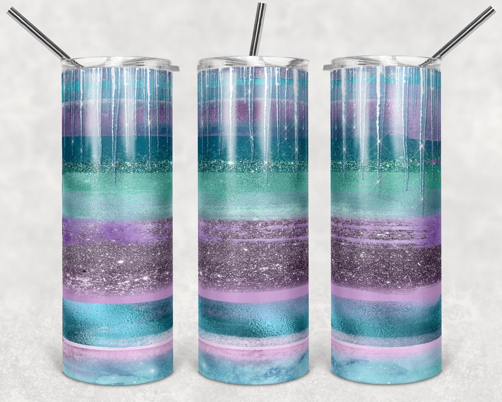 Blue Green and Purple Christmas - 20oz or 30oz Skinny Tumblers w/ Lid and Metal Straw