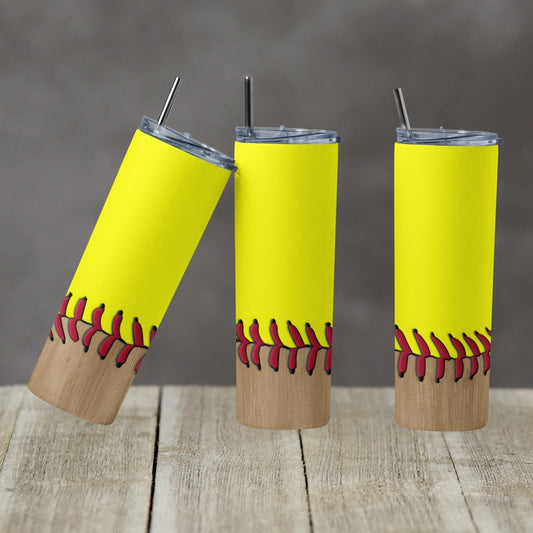 Softball -20 oz or 30oz Skinny Tumblers w/ Lid and Metal Straw