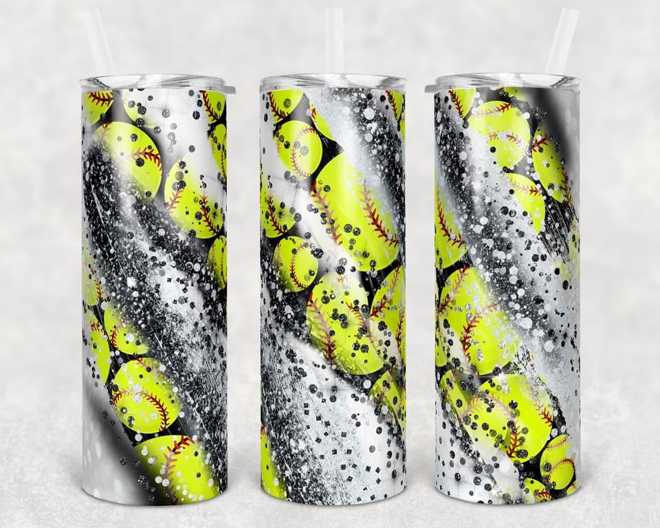 Softball  - 20 oz or 30oz Skinny Tumblers w/ Lid and Metal Straw