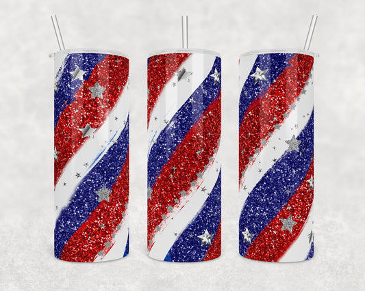 Flag Red White and Blue - 20oz or 30oz Skinny Tumblers w/ Lid and Metal Straw