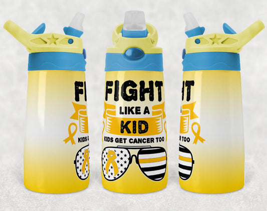 Fight Like A Kid yellow Cancer - 12oz Kids Flip Cup water Bottle Tumbler