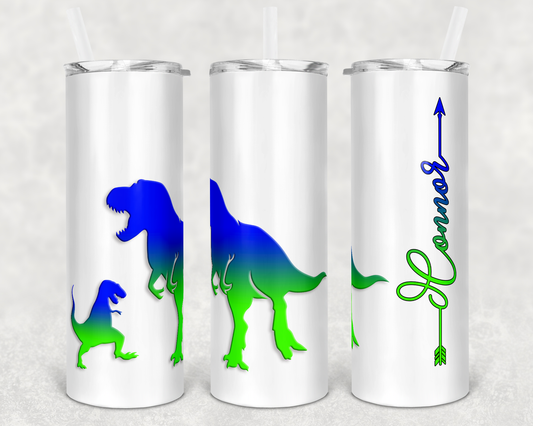 Plain White w Dinosaur - 20oz or 30oz Skinny Tumblers w/ Lid and Metal Straw