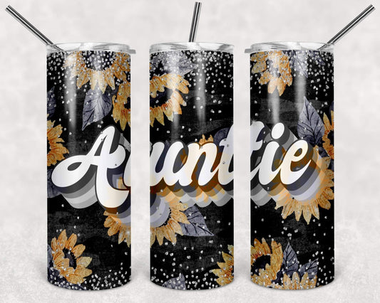 Auntie Graffiti Sunflower - 20oz or 30oz Skinny Tumblers w/ Lid and Metal Straw