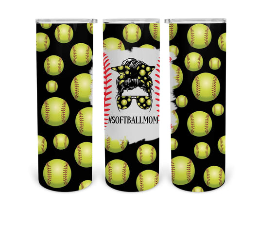 Softball Confetti Mom- 20oz or 30oz Skinny Tumblers w/ Lid and Metal Straw