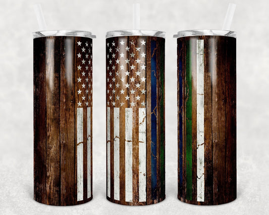 Blue and Green Stripe Flag- 20 oz Skinny Tumblers w/ Lid and Metal Straw