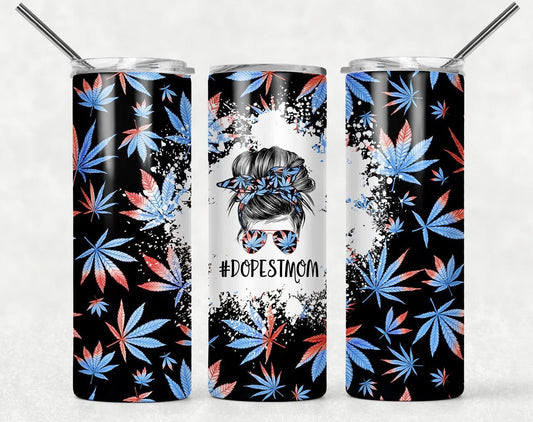 Dopest Mom - Red/Blue MJ - 20oz or 30oz Skinny Tumblers w/ Lid and Metal Straw