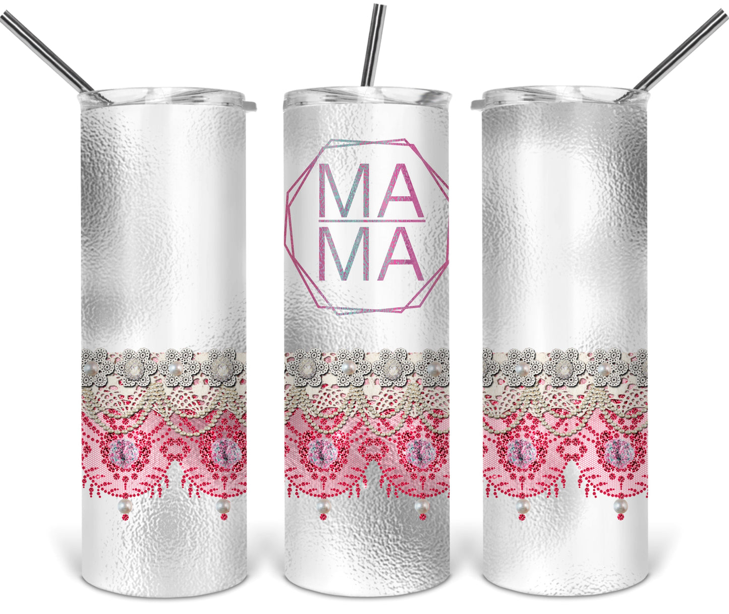 CPink Glitter Mama- 20oz or 30oz Skinny Tumblers w/ Lid and Metal Straw