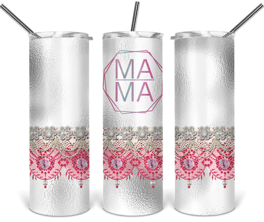 CPink Glitter Mama- 20oz or 30oz Skinny Tumblers w/ Lid and Metal Straw