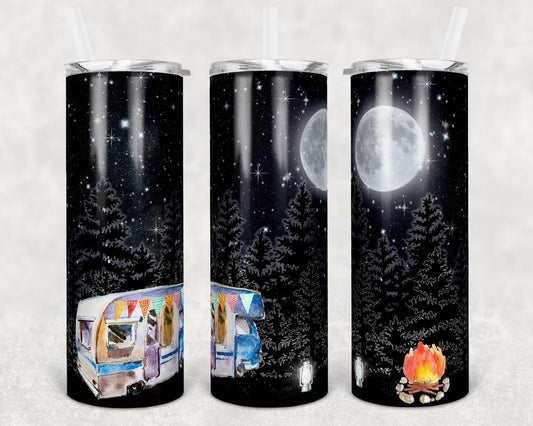 Newer Colorful Camper Moonlight  - 20oz or 30oz Skinny Tumblers w/ Lid and Metal Straw