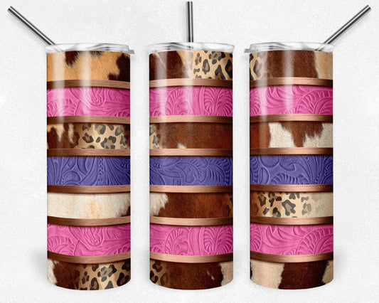 Pink & Purple Cheetah Stripes - 20oz or 30oz Skinny Tumblers w/ Lid and Metal Straw