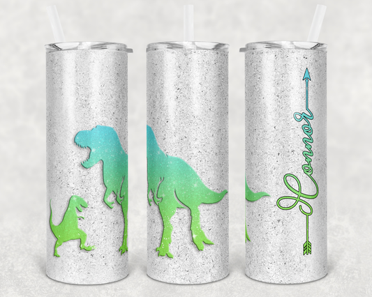 White Dinosaur Name- 20oz or 30oz Skinny Tumblers w/ Lid and Metal Straw