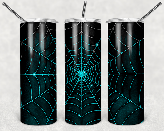 Teal Spider Web - spooky -Halloween - 20 or 30oz Skinny Tumblers w/ Lid and Metal Straw