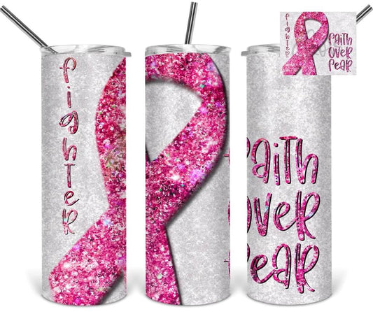 Breast Cancer- 20 oz Skinny Tumblers w/ Lid and Metal Straw