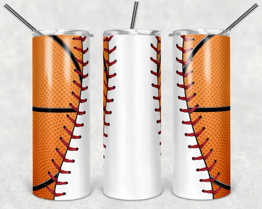 Baseball Basketball - 20oz or 30oz Skinny Tumblers w/ Lid and Metal Straw