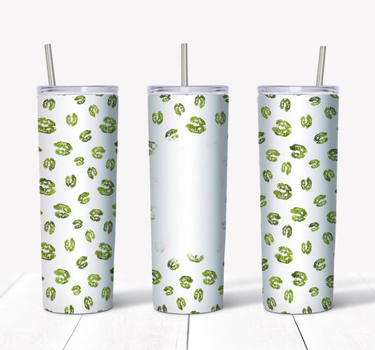 Lime Green Kisses w/ Picture- 20oz or 30oz Skinny Tumblers w/ Lid and Metal Straw