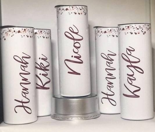 Custom Bridesmaids Tumblers -20 oz Skinny Tumblers w/Lid and Metal Straw