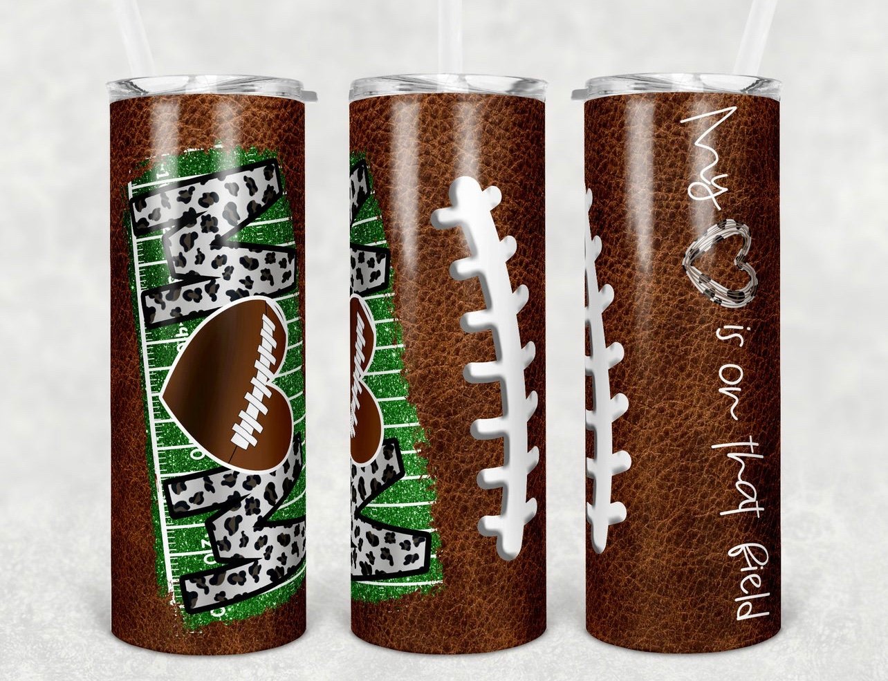 Football Mom Funky- 20oz or 30oz Skinny Tumblers w/ Lid and Metal Straw