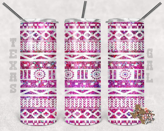 Pink Aztec - 20oz or 30oz Skinny Tumblers w/ Lid and Metal Straw