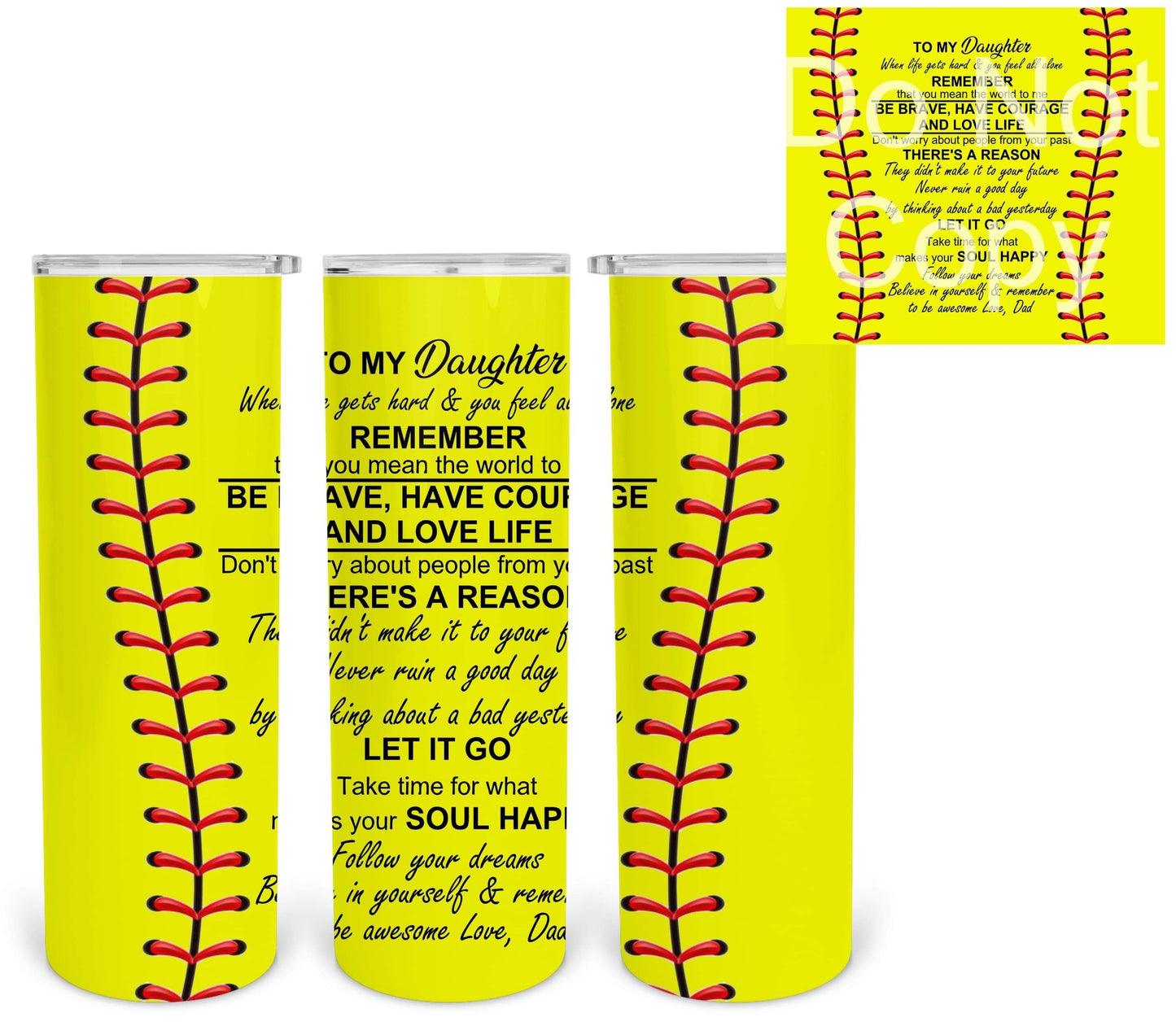 Daughter Softball Laces- 20oz or 30oz Skinny Tumblers w/ Lid and Metal Straw