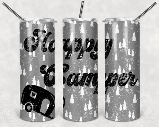 Happy Camper - 20oz or 30oz Skinny Tumblers w/ Lid and Metal Straw