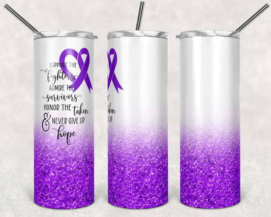 Purple Glitter Fighter - 20 oz or 30oz Skinny Tumblers w/ Lid and Metal Straw