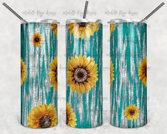 Sunflower Effects- 20 oz or 30oz Skinny Tumblers w/ Lid and Metal Straw