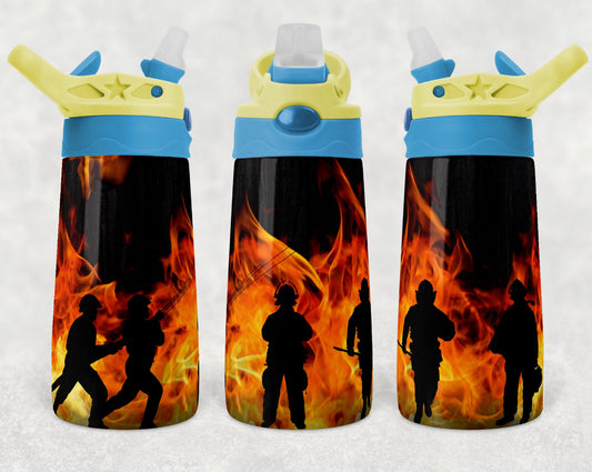 Firemen - 12oz Kids Flip Cup water Bottle Tumbler