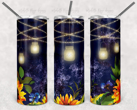 Navy Blue Lantern Sunflower - 20oz or 30oz Skinny Tumblers w/ Lid and Metal Straw