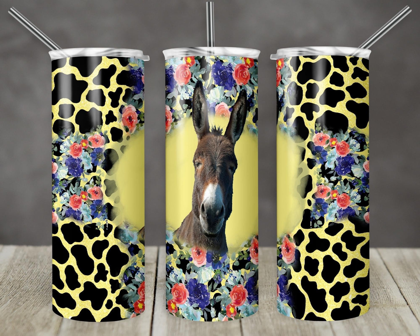 Donkey Floral  - 20oz or 30oz Skinny Tumblers w/ Lid and Metal Straw