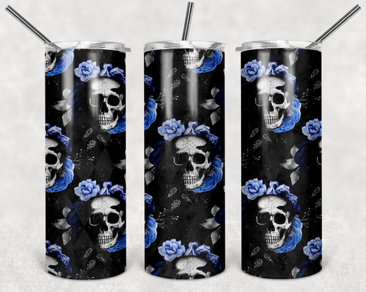 Blue Skulls - 20 or 30oz Skinny Tumblers w/ Lid and Metal Straw