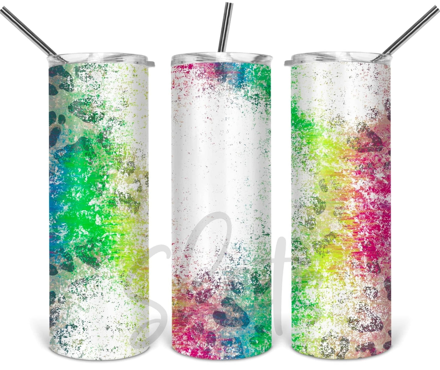 Cheetah Rainbow -20 oz or 30oz Skinny Tumblers w/ Lid and Metal Straw