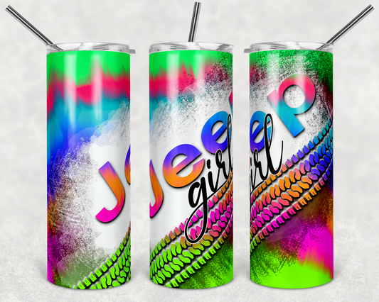 Tie Dye Jeep Girl- 20 oz Skinny Tumblers w/ Lid and Metal Straw