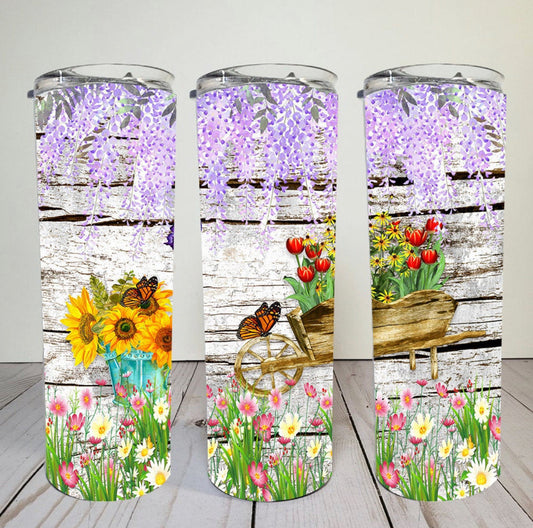 Colorful Flowers  - 20 oz or 30oz Skinny Tumblers w/ Lid and Metal Straw
