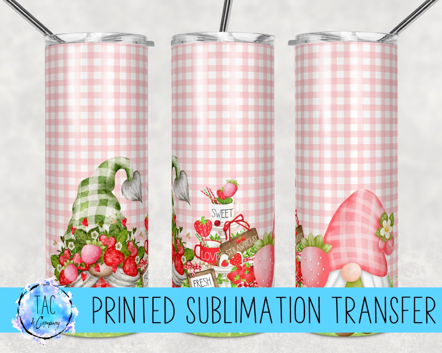 Gnome Strawberry Pink - Sublimation Print (This Is Not A Digital File)