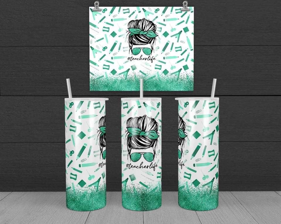 Teacher Life - 20 oz or 30oz Skinny Tumblers w/ Lid and Metal Straw
