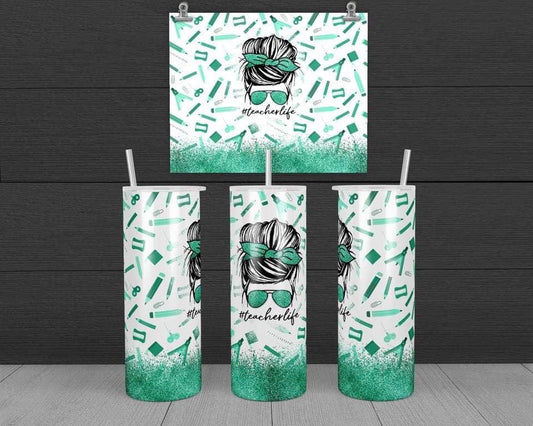 Teacher Life - 20 oz or 30oz Skinny Tumblers w/ Lid and Metal Straw
