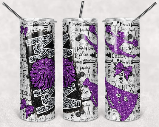 Purple Cheetah Cheer Mom - 20oz or 30oz Skinny Tumblers w/ Lid and Metal Straw