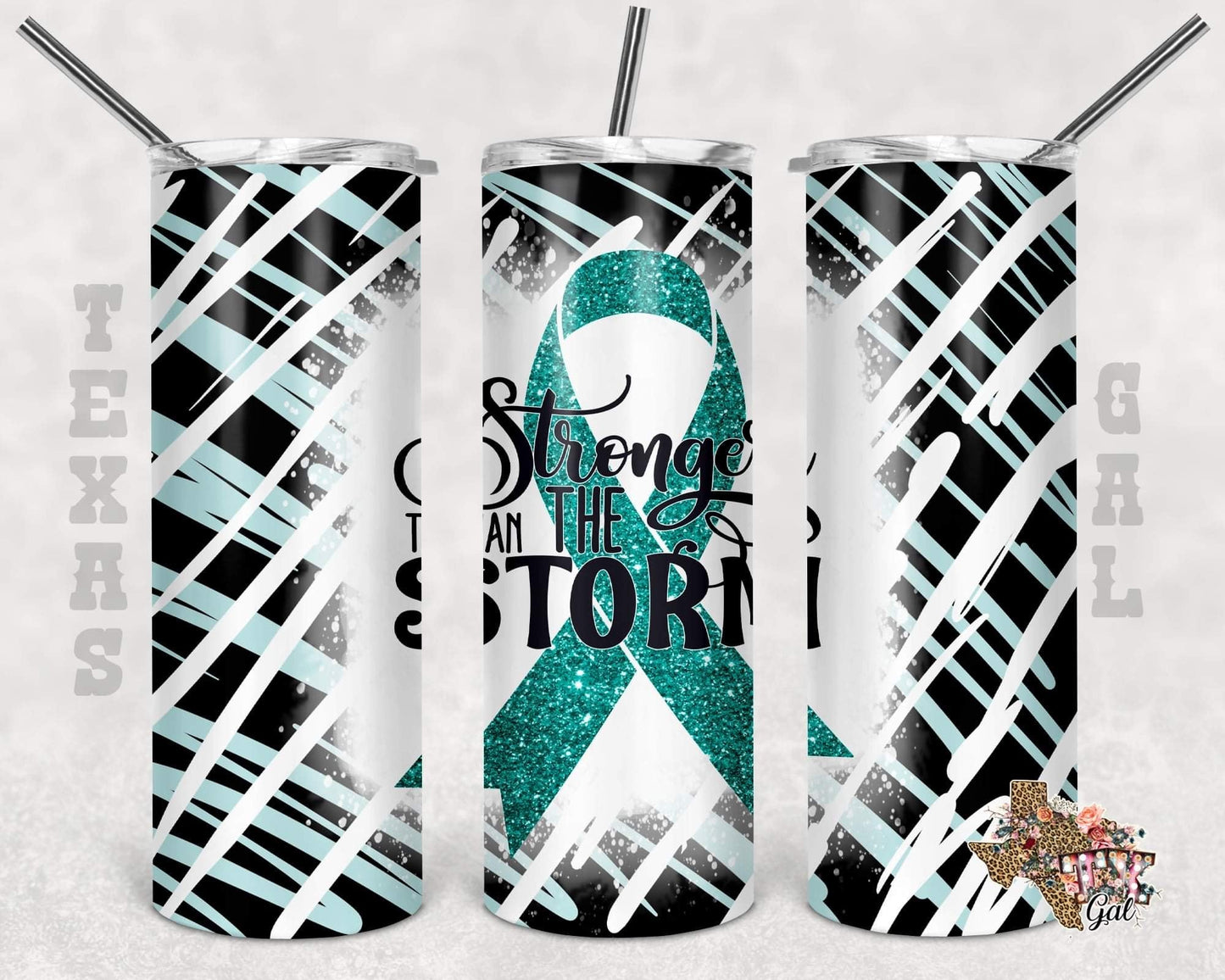 Blue Ribbon Stronger Than Storm-  20oz or 30oz Skinny Tumblers w/ Lid and Metal Straw