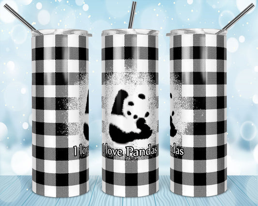 Panda Animal-20 oz or 30oz Skinny Tumblers w/ Lid and Metal Straw