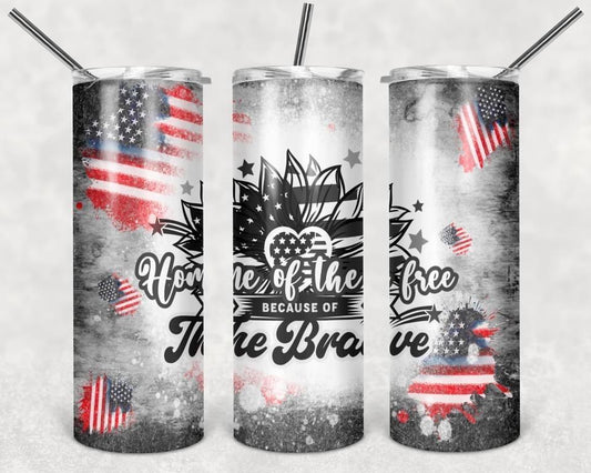 Home of the Free - 20oz or 30oz Skinny Tumblers w/ Lid and Metal Straw