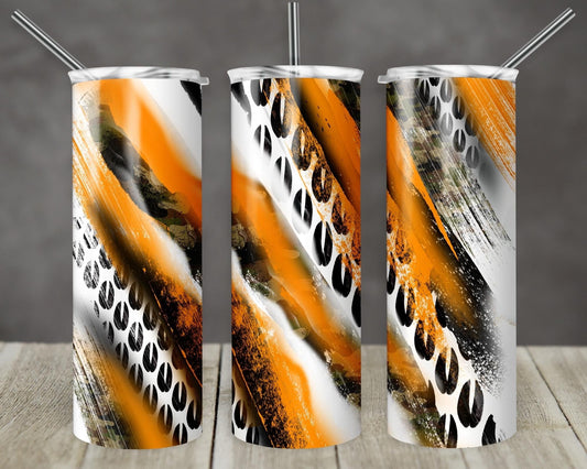 Orange White & Black Stripes - 20oz or 30oz Skinny Tumblers w/ Lid and Metal Straw