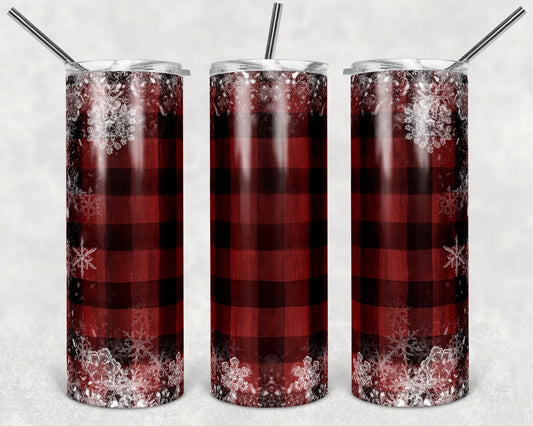 Wooden Plaid Snowflakes- 20oz or 30oz Skinny Tumblers w/ Lid and Metal Straw