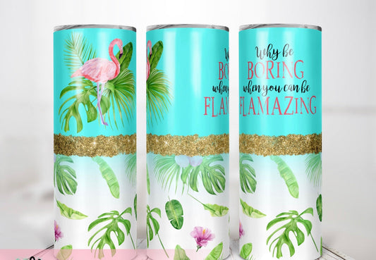 Pink Flamingo Animal -20 oz or 30oz Skinny Tumblers w/ Lid and Metal Straw